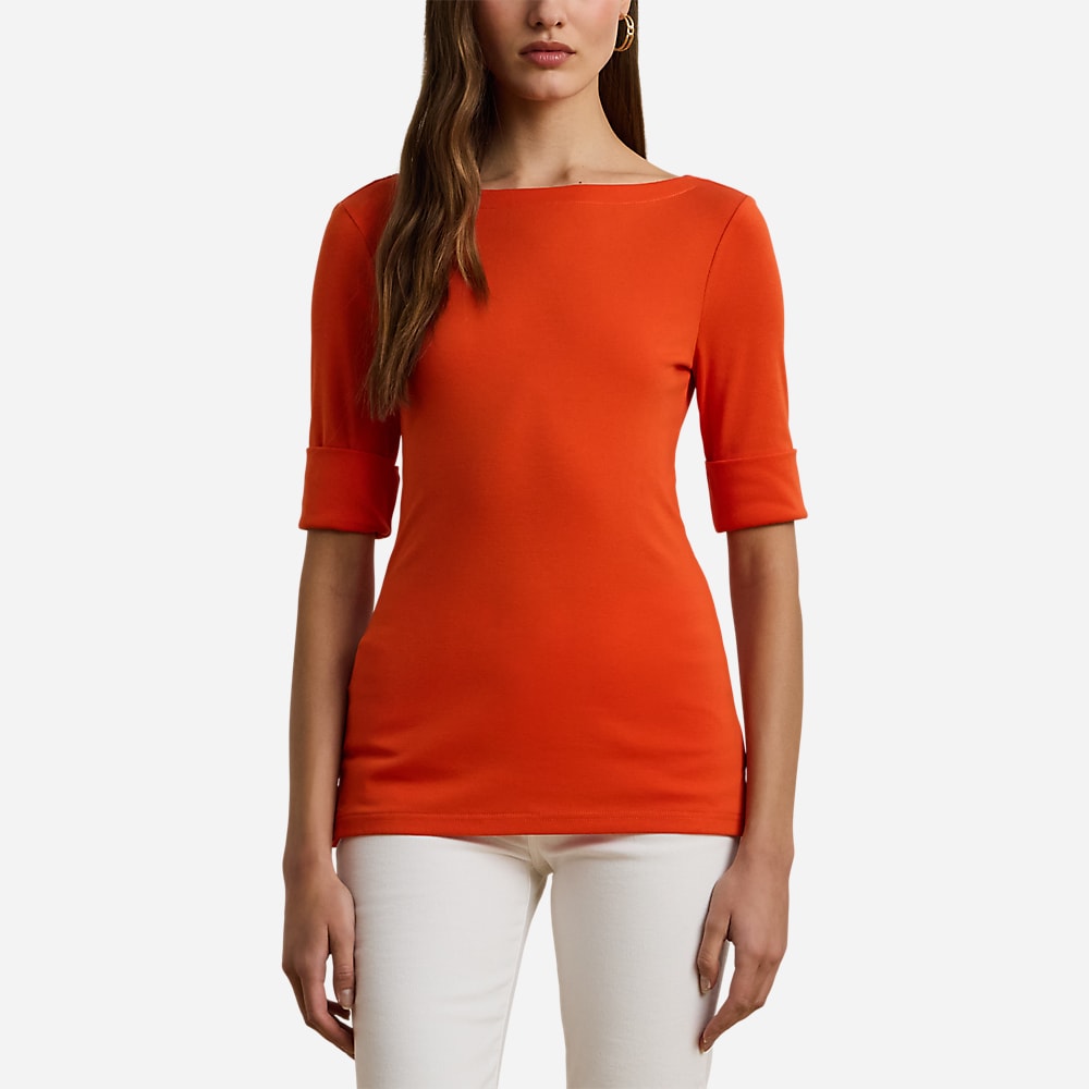 Stretch Cotton Boatneck Tee - Orange Lily