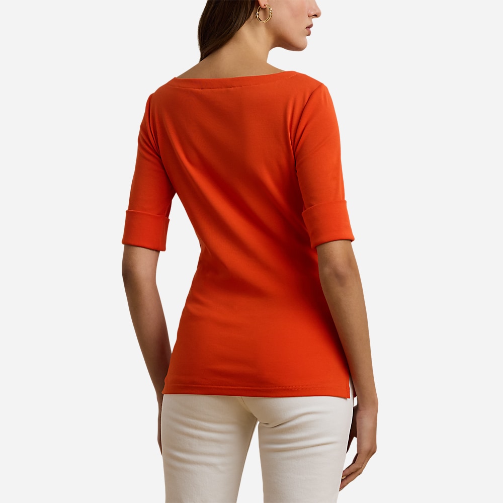 Stretch Cotton Boatneck Tee - Orange Lily