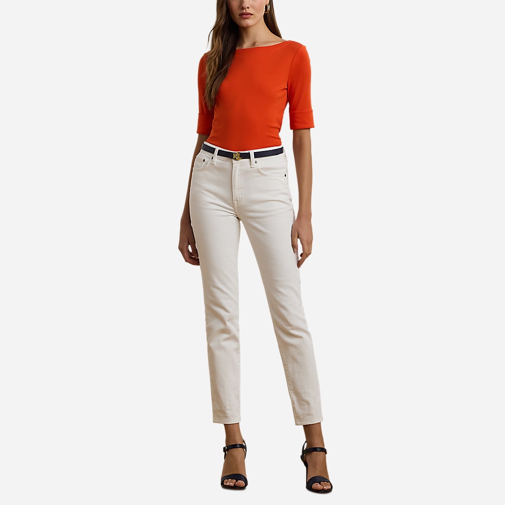 Stretch Cotton Boatneck Tee - Orange Lily