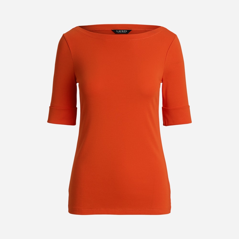 Stretch Cotton Boatneck Tee - Orange Lily