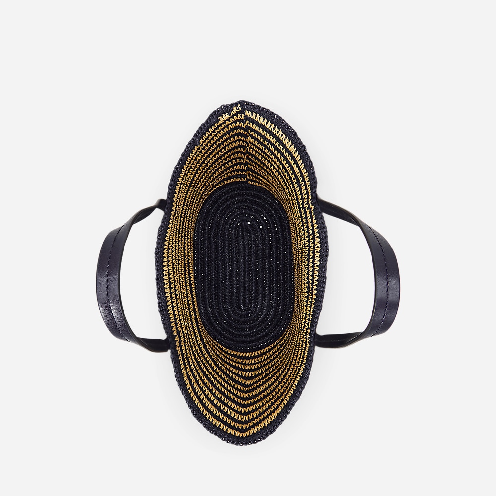 Striped Straw Large Brie Tote Bag - Navy/Refined Navy