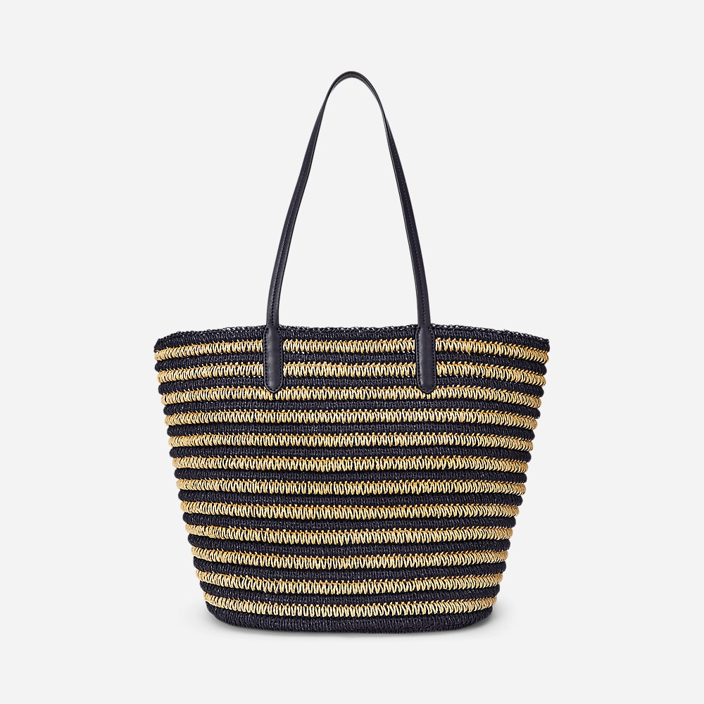 Striped Straw Large Brie Tote Bag - Navy/Refined Navy