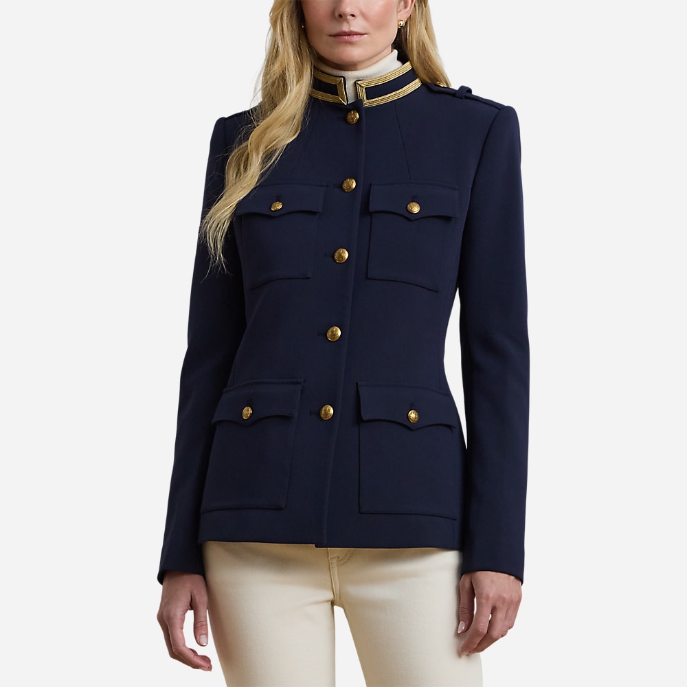 Metallic-Trim Twill Jacket - Lauren Navy