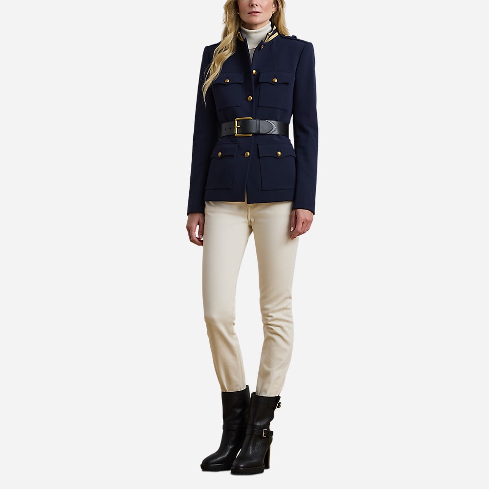 Metallic-Trim Twill Jacket - Lauren Navy