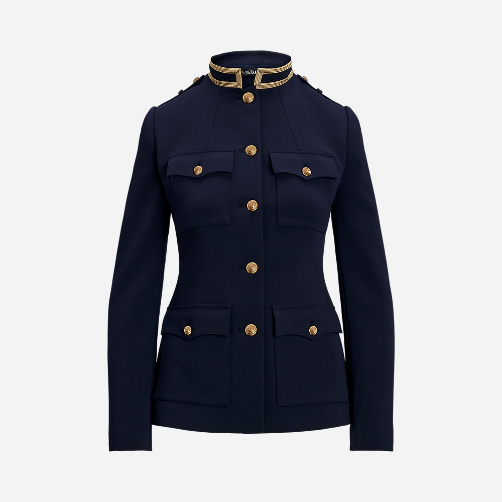 Metallic-Trim Twill Jacket - Lauren Navy