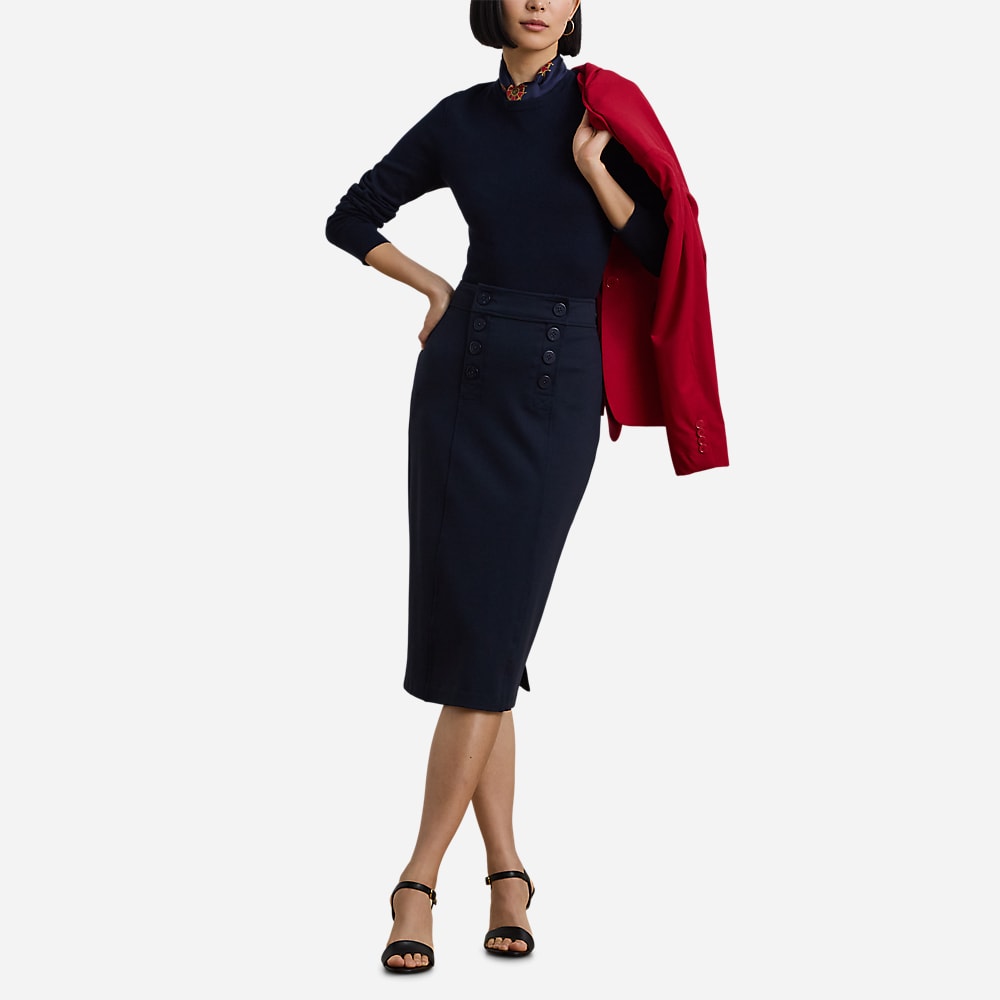 Ponte Sailor Pencil Skirt - Lauren Navy