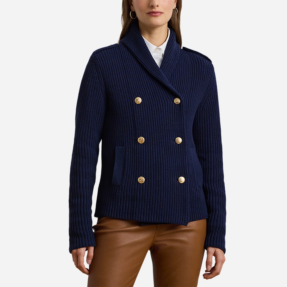 Rib-Knit Double-Breasted Sweater Jacket - Refined Navy