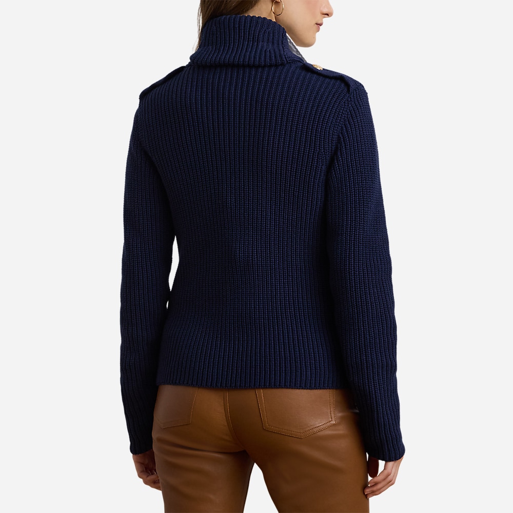 Rib-Knit Double-Breasted Sweater Jacket - Refined Navy