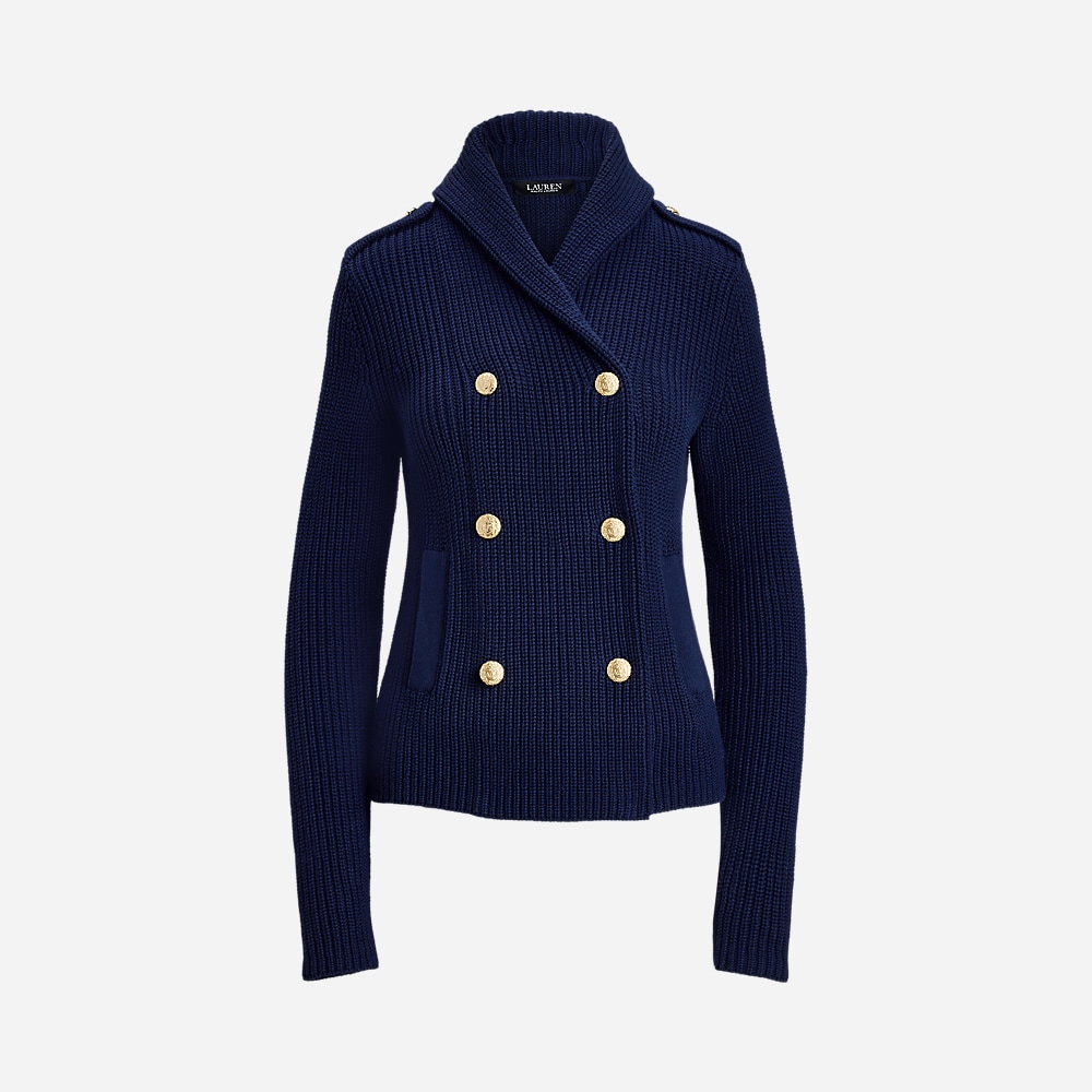 Rib-Knit Double-Breasted Sweater Jacket - Refined Navy