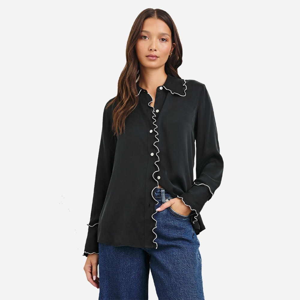 Fia Shirt - Black White Piping