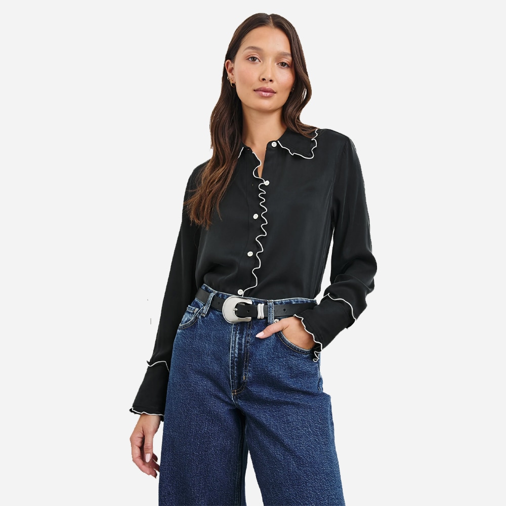 Fia Shirt - Black White Piping