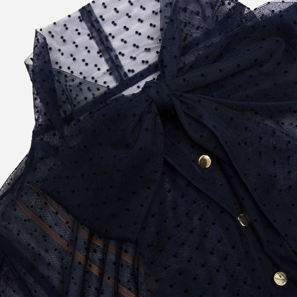 Dot Mesh Midi Dress - Navy
