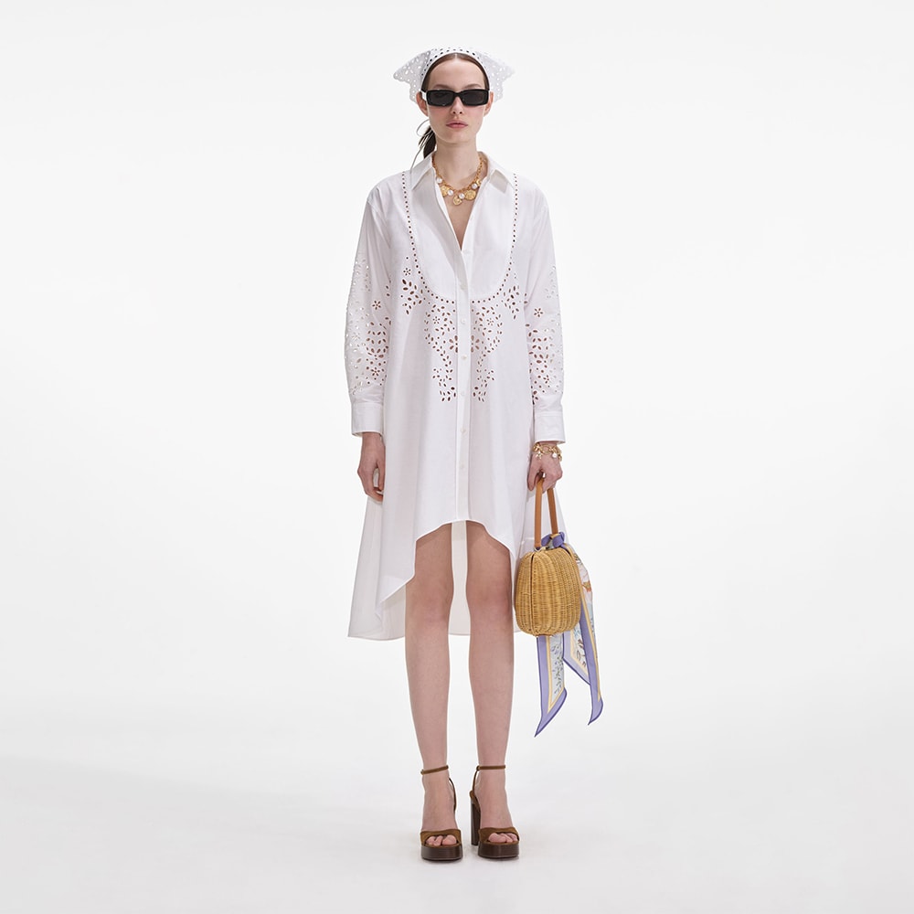 Embroidered Shirt Dress - Cream