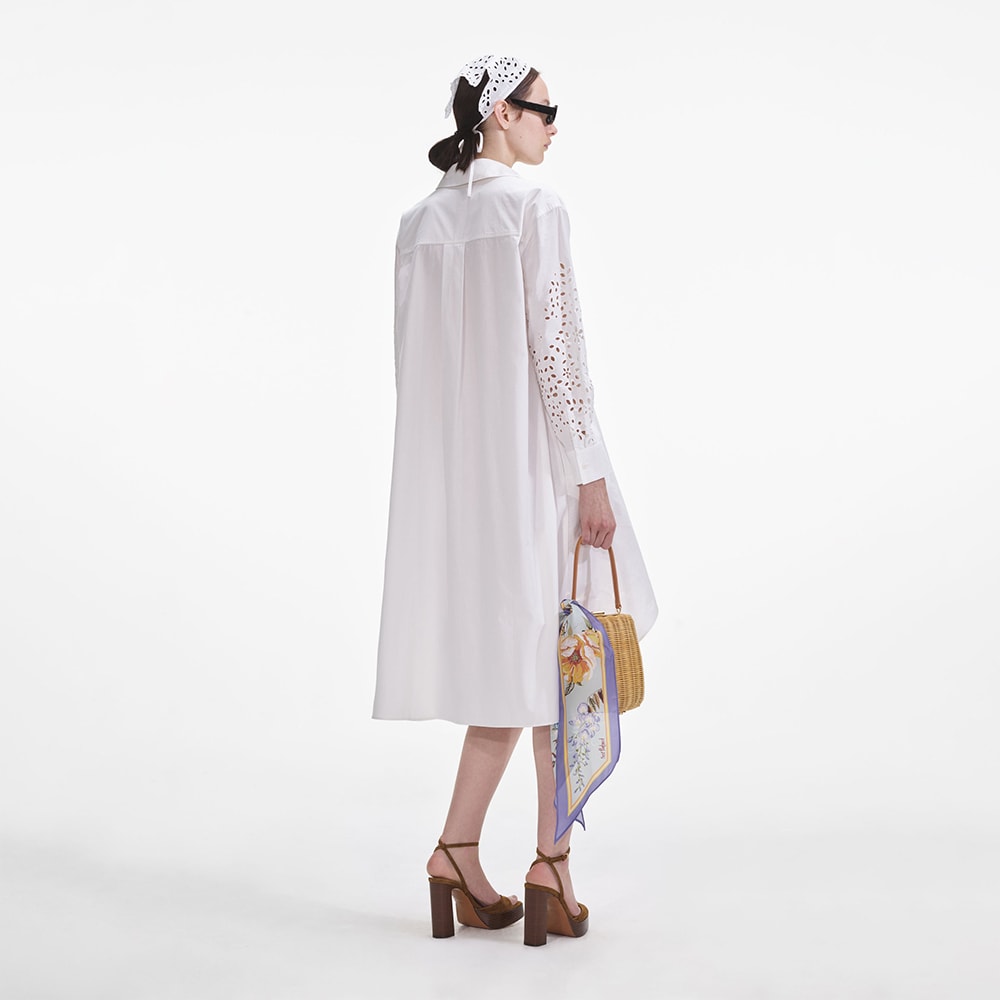 Embroidered Shirt Dress - Cream