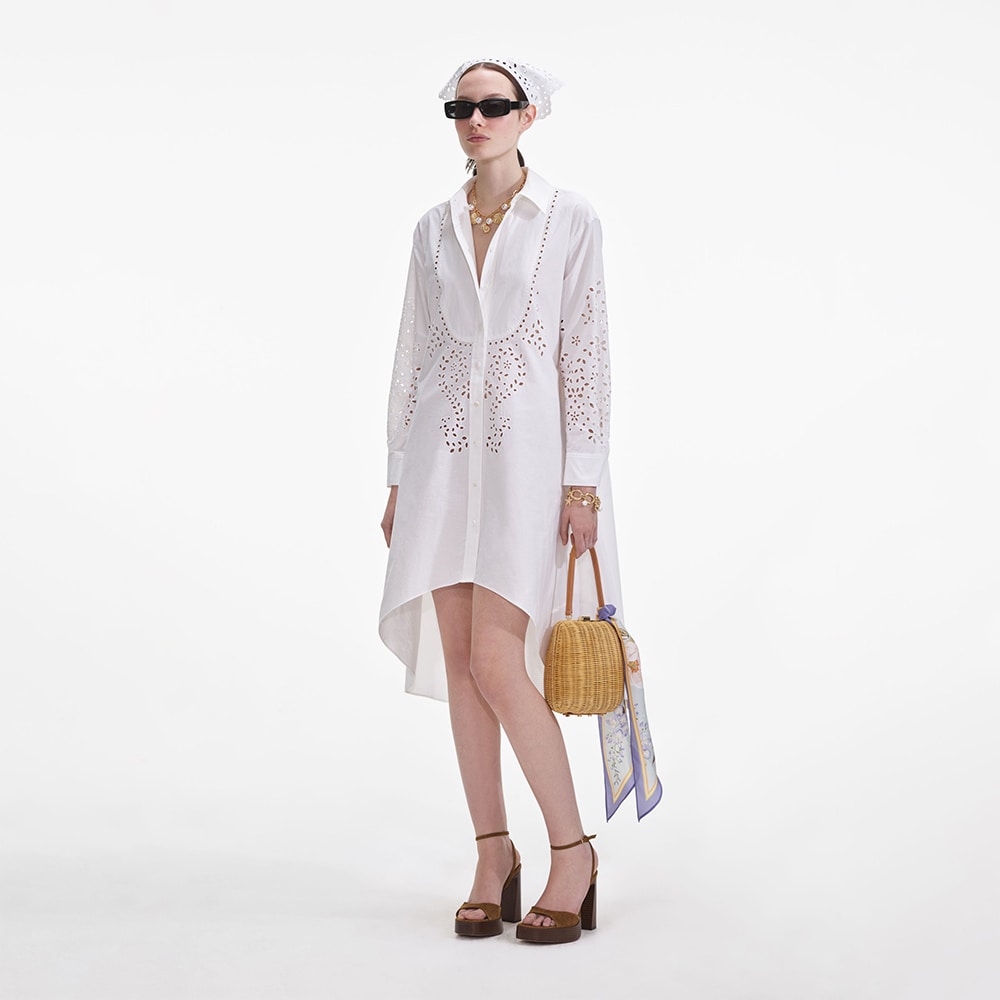Embroidered Shirt Dress - Cream