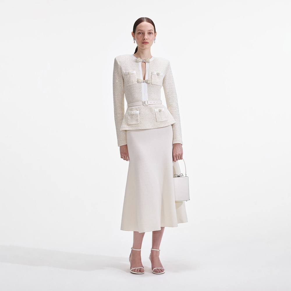 Knit Tailored Midi Dress - Cream