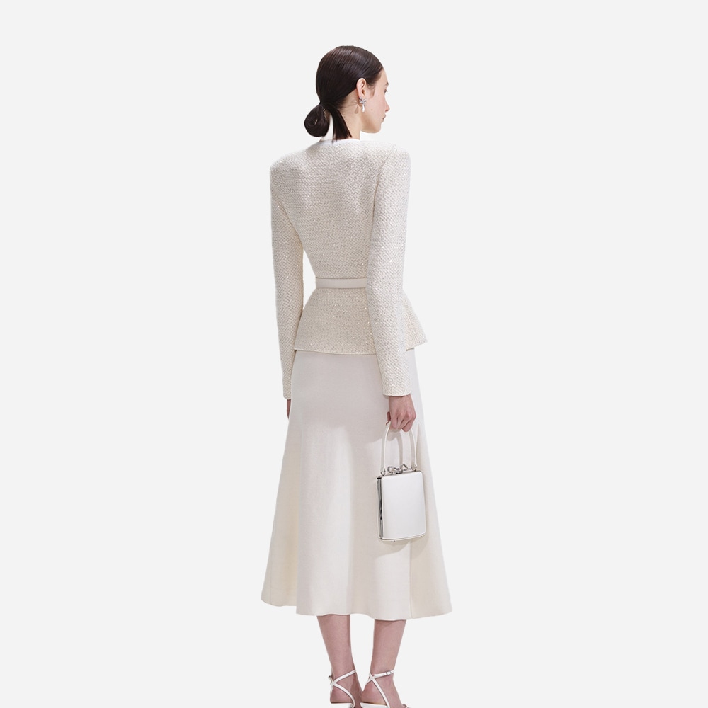 Knit Tailored Midi Dress - Cream