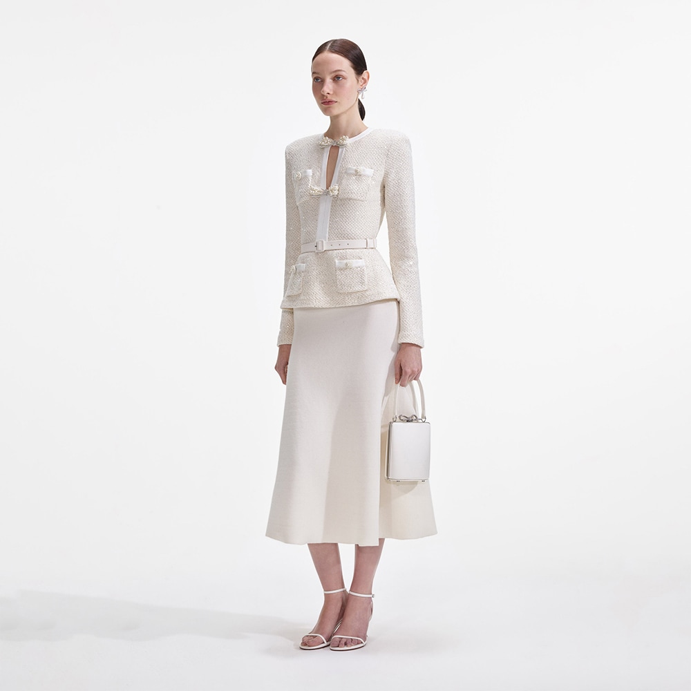 Knit Tailored Midi Dress - Cream