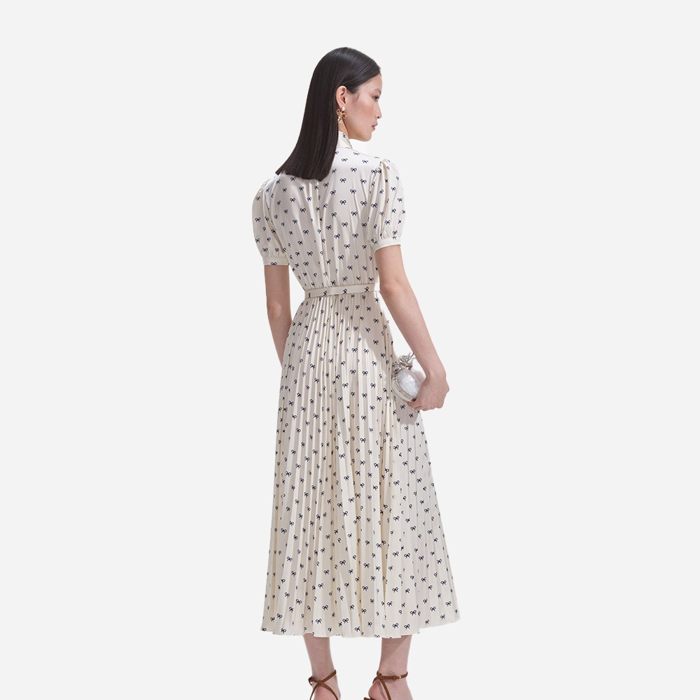 Bow Print Midi Dress - Cream