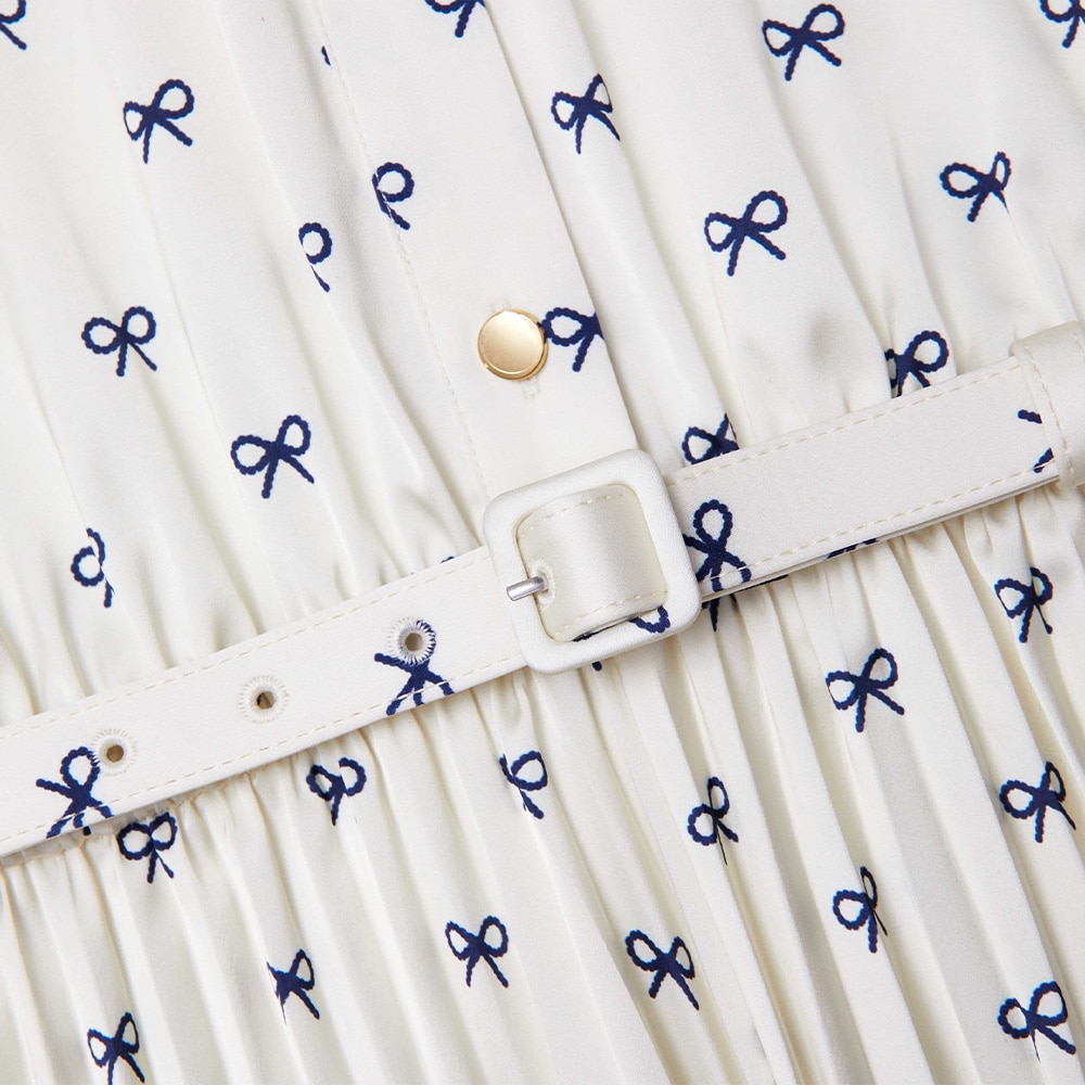 Bow Print Midi Dress - Cream
