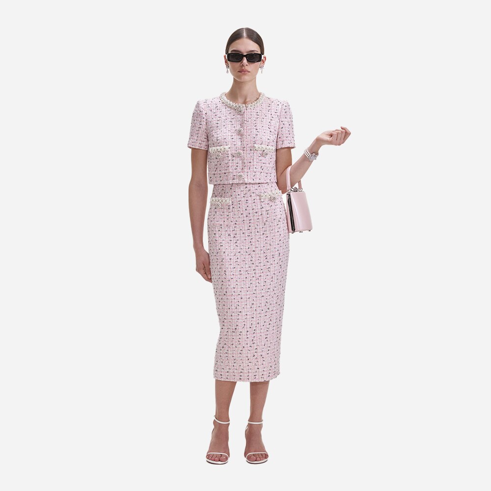 Boucle Pearl Midi Skirt - Pink