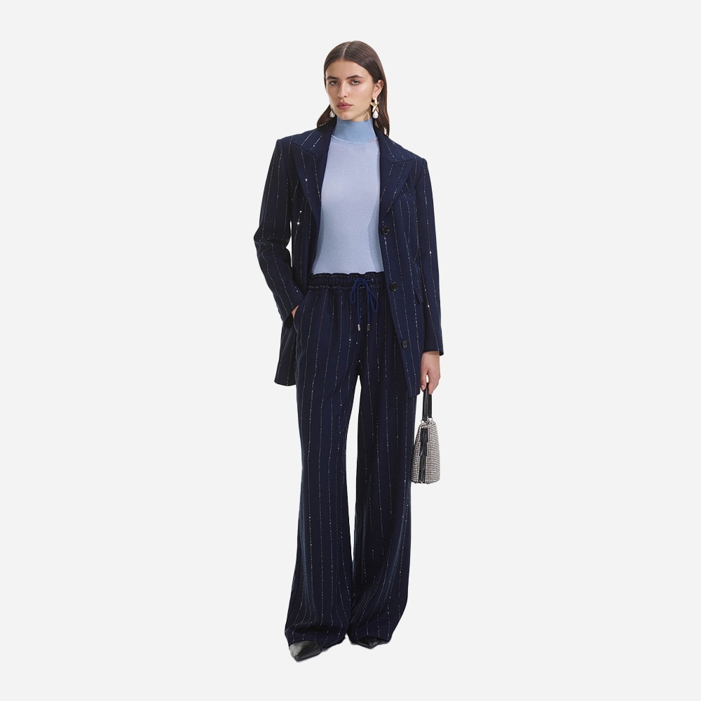 Rhinestone Pinstripe Trousers - Navy