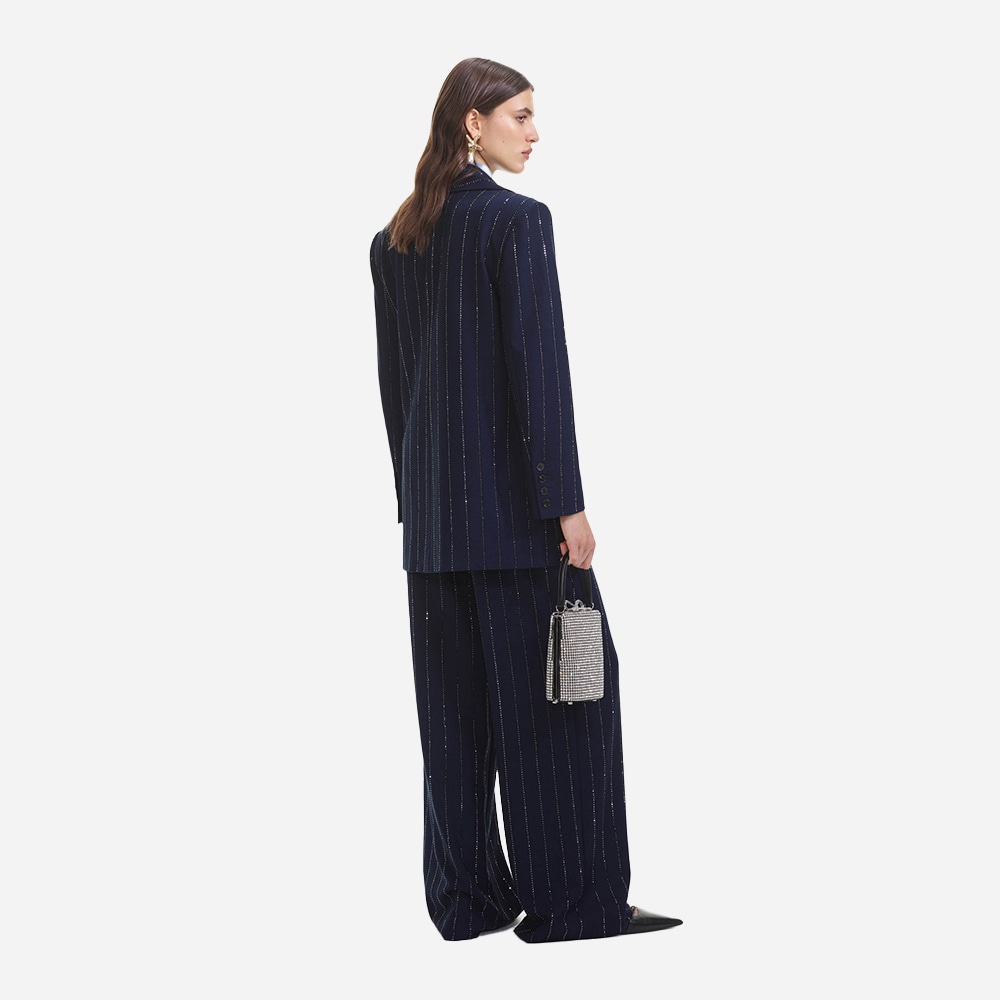 Rhinestone Pinstripe Trousers - Navy