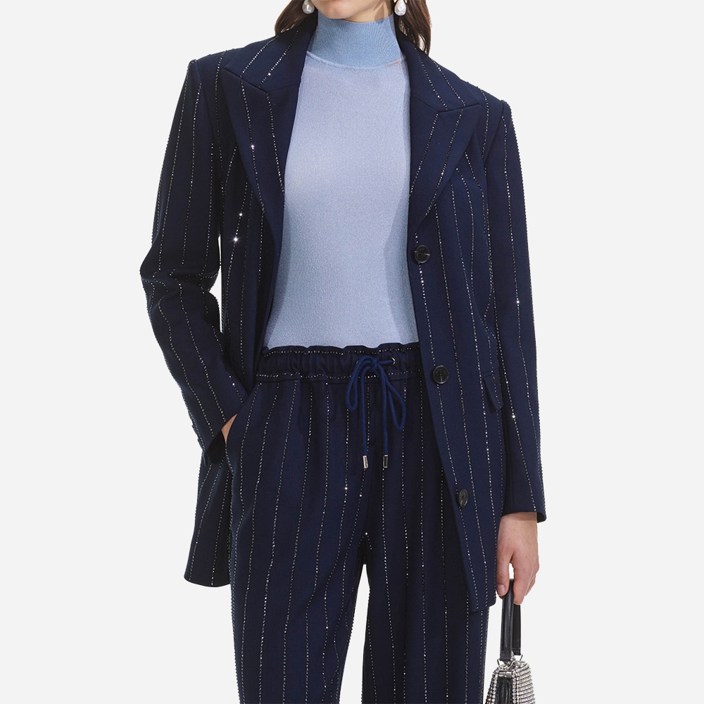 Rhinestone Pinstripe Trousers - Navy