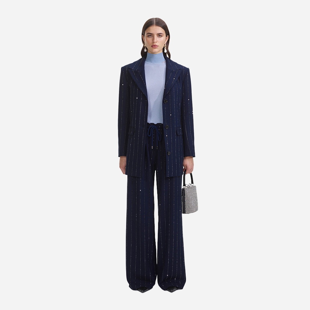 Rhinestone Pinstripe Trousers - Navy