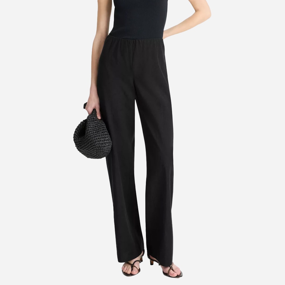 Cotton-Blend High-Waist Bias Pant - Black