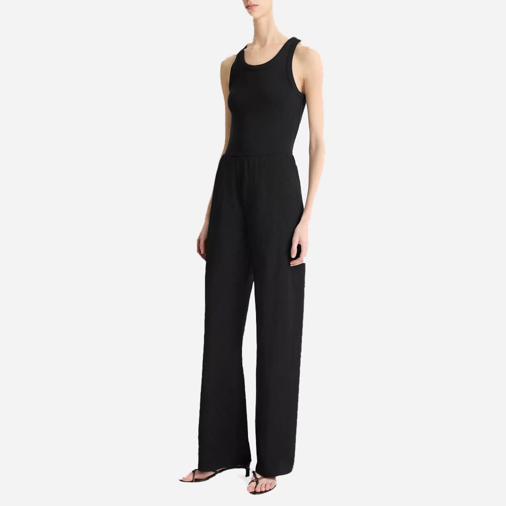 Cotton-Blend High-Waist Bias Pant - Black