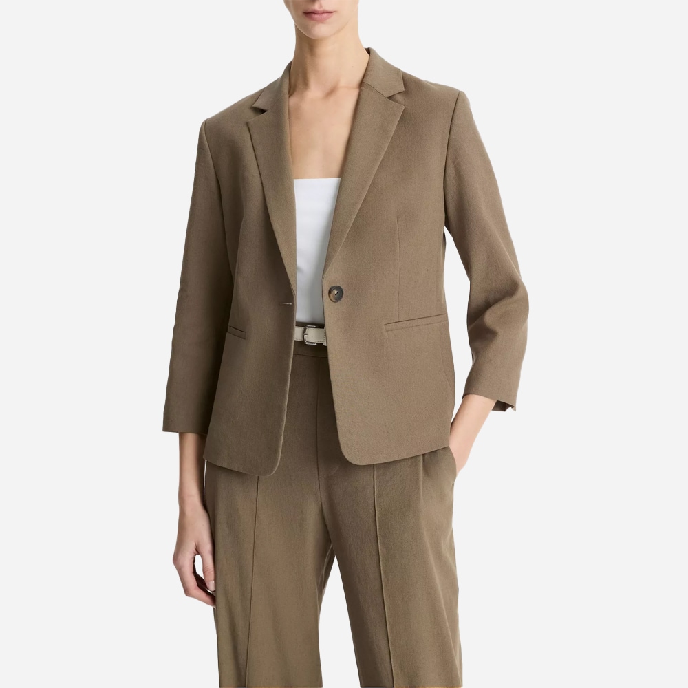 Linen-Blend Shrunken Blazer - Moss Smoke