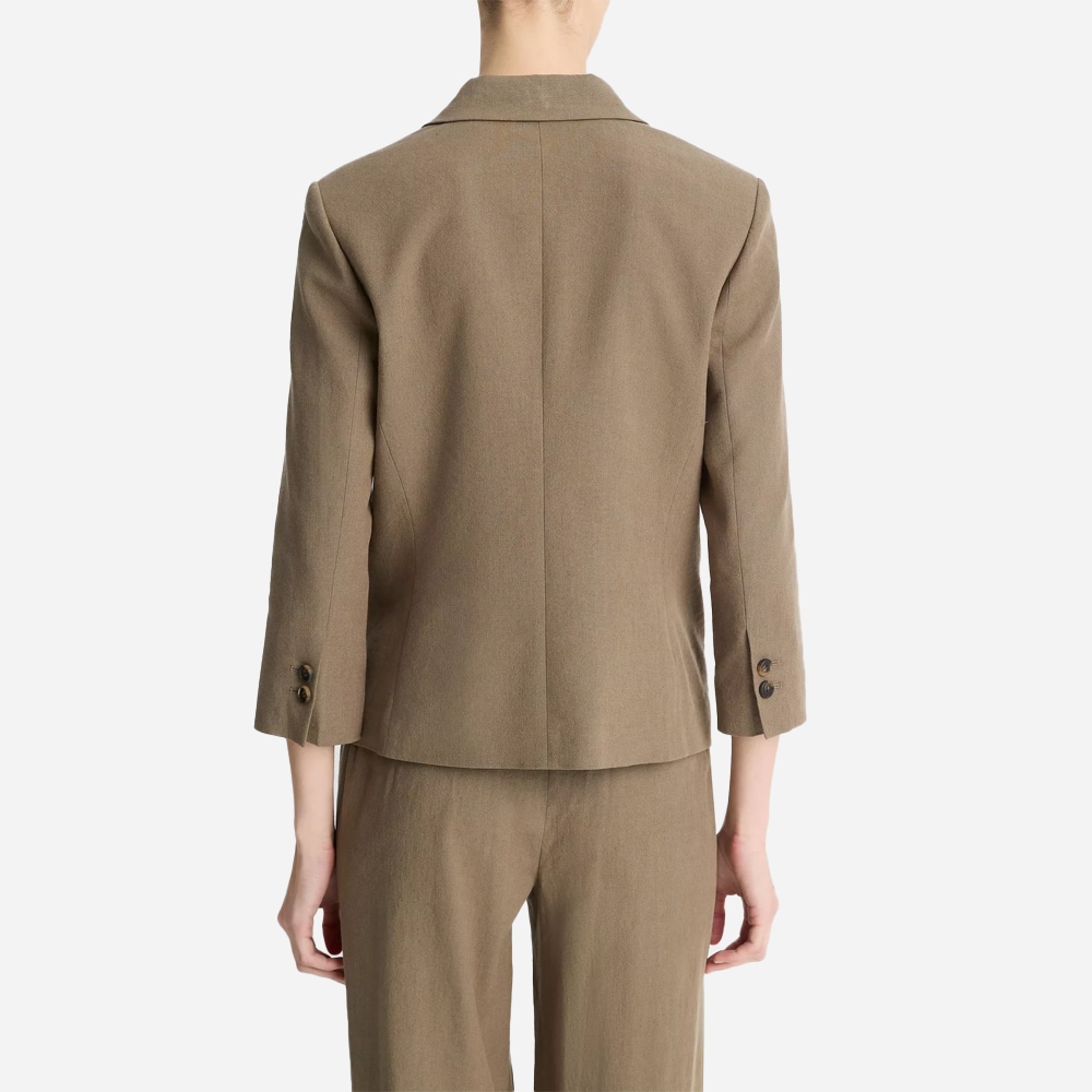 Linen-Blend Shrunken Blazer - Moss Smoke