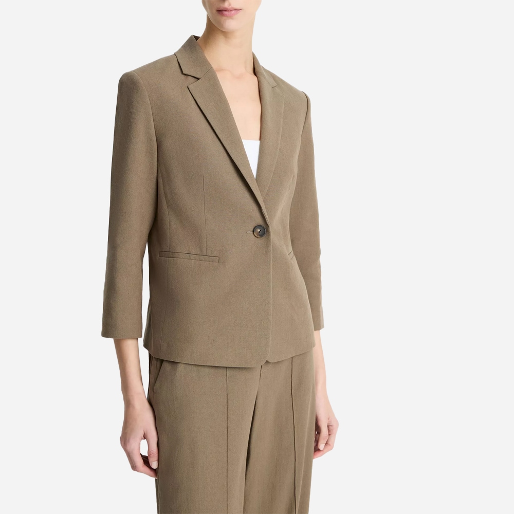 Linen-Blend Shrunken Blazer - Moss Smoke