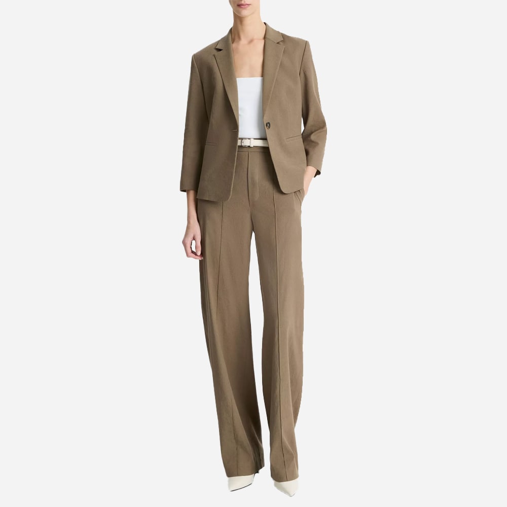 Linen-Blend Shrunken Blazer - Moss Smoke