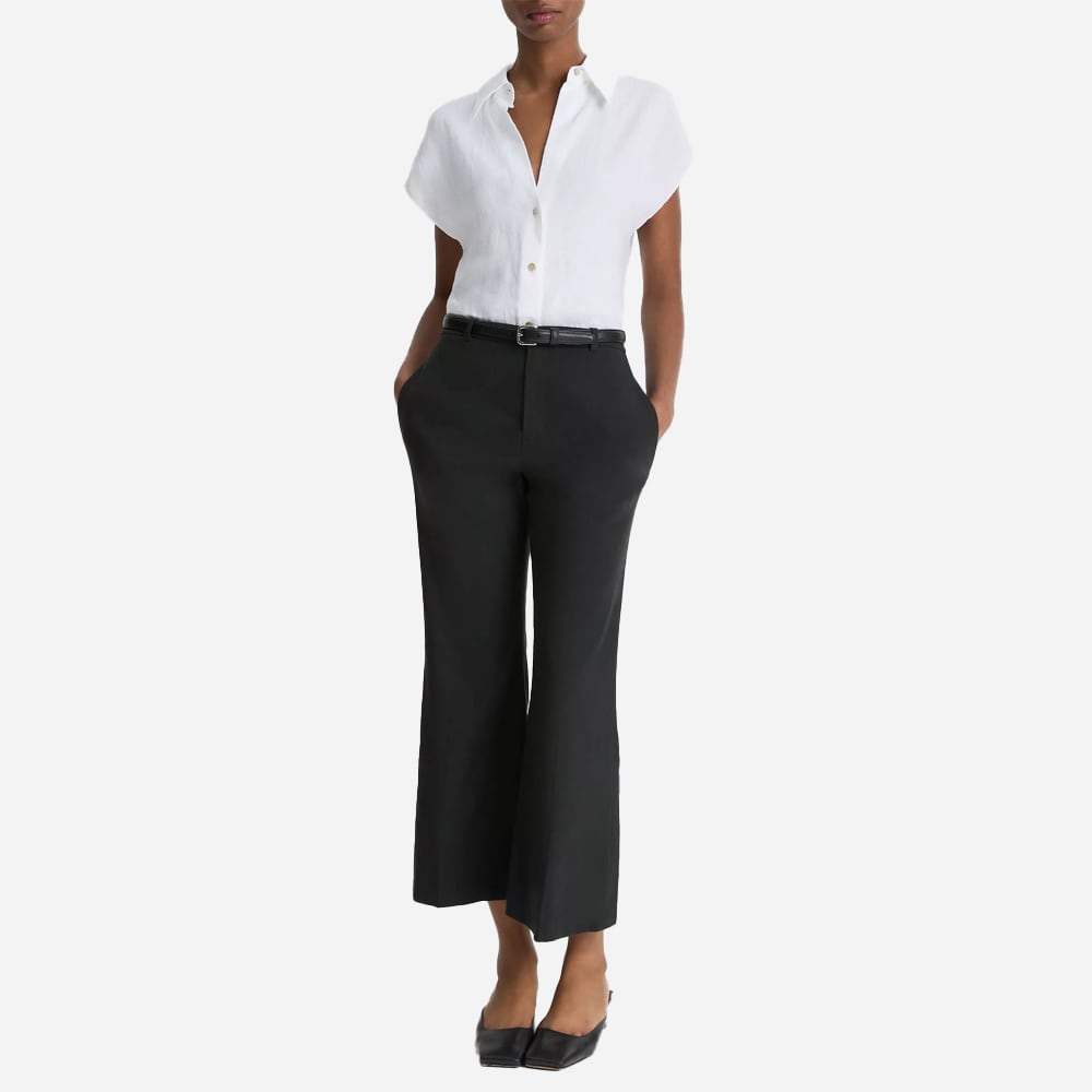 Linen Cap-Sleeve Button-Front Blouse - Optic White