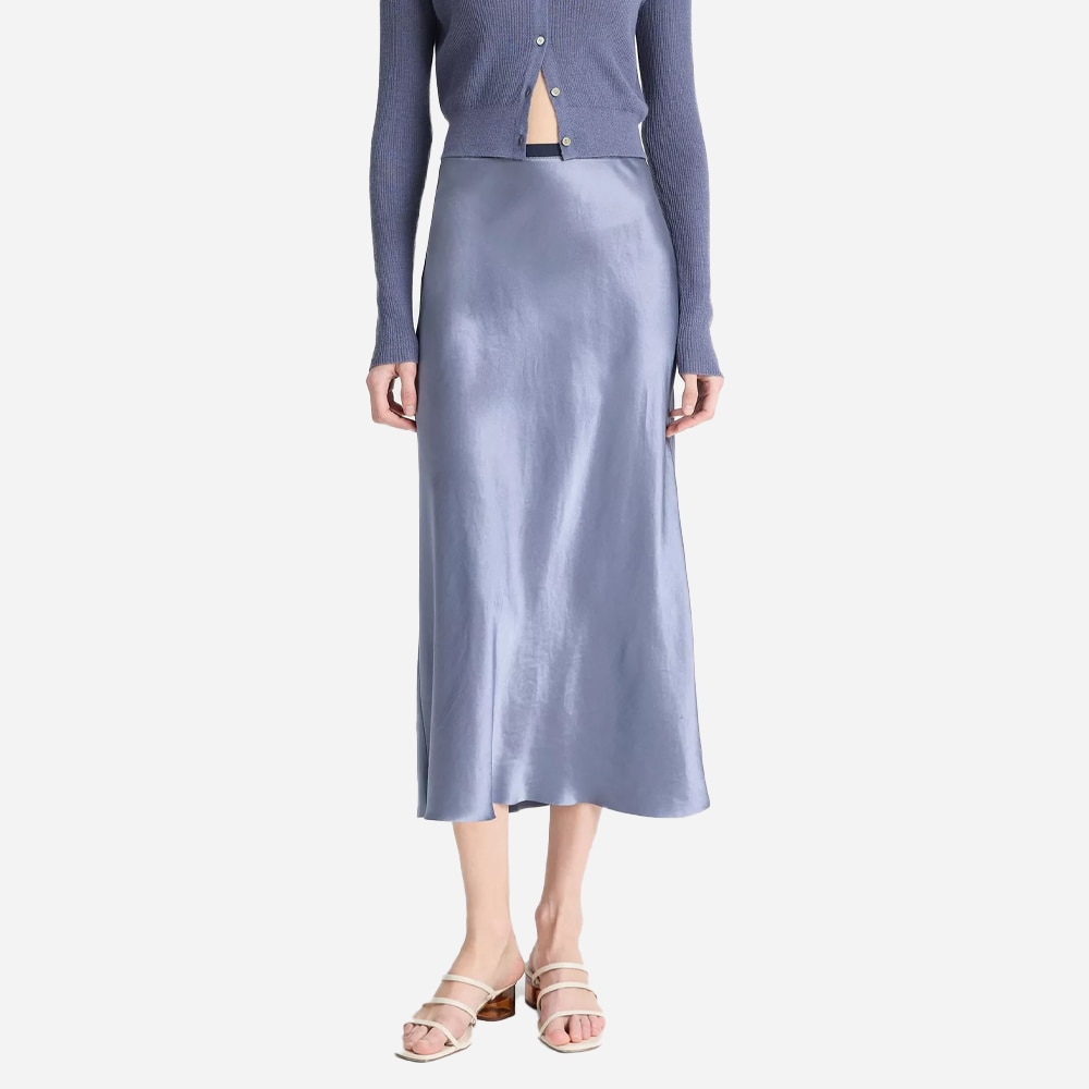 Contrast-Waistband Satin Bias Skirt - Mauve Thistle