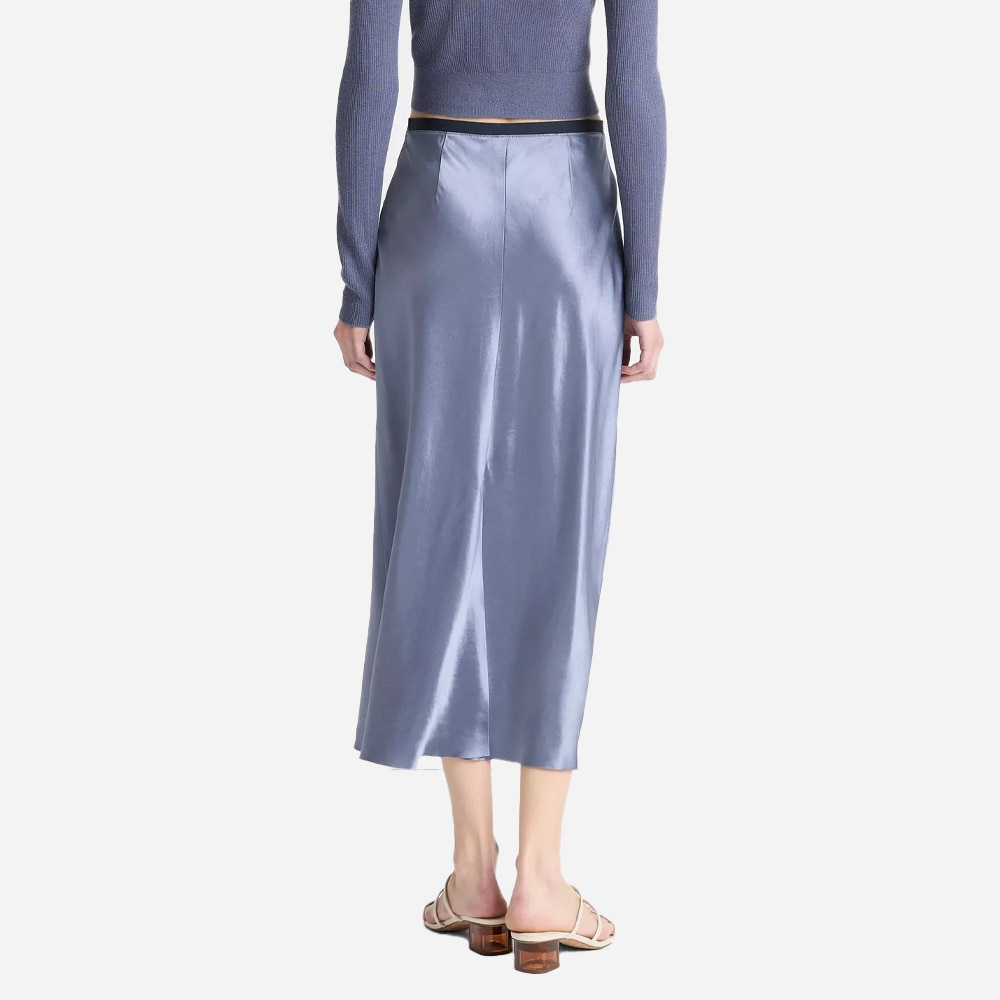Contrast-Waistband Satin Bias Skirt - Mauve Thistle
