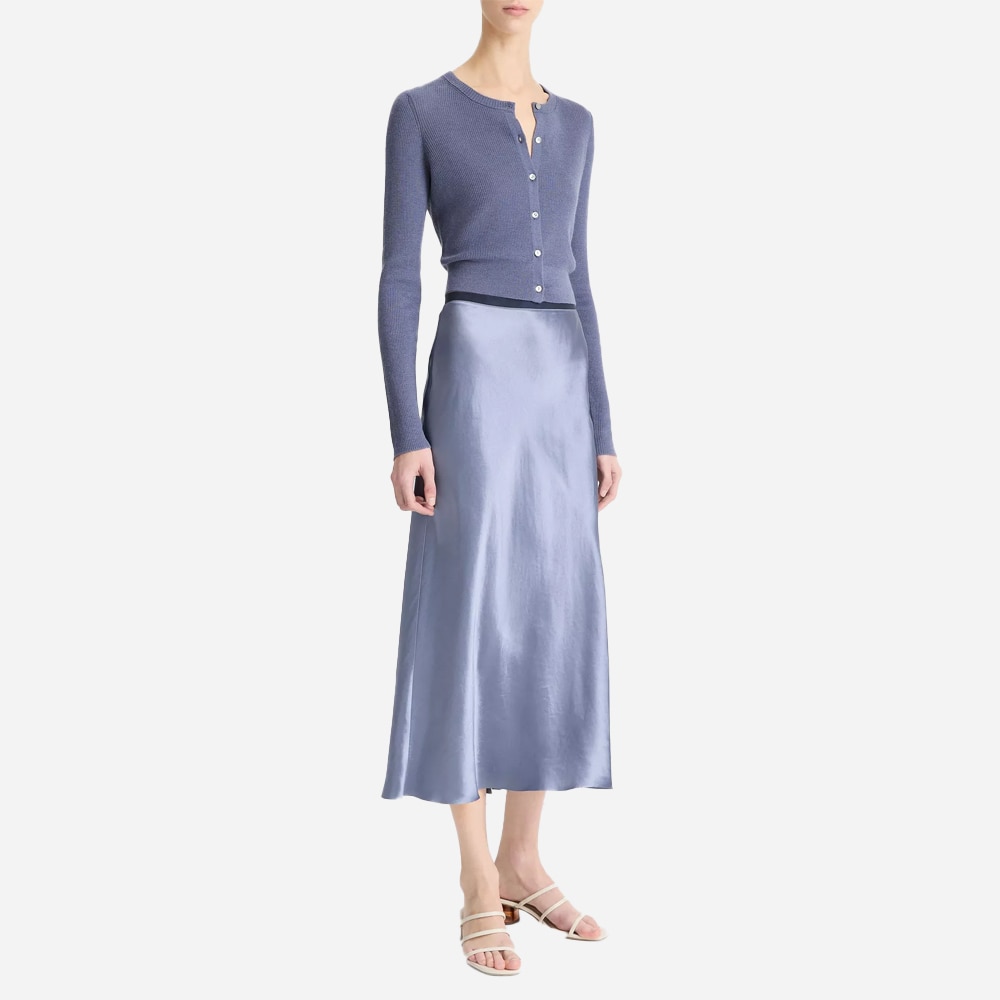 Contrast-Waistband Satin Bias Skirt - Mauve Thistle