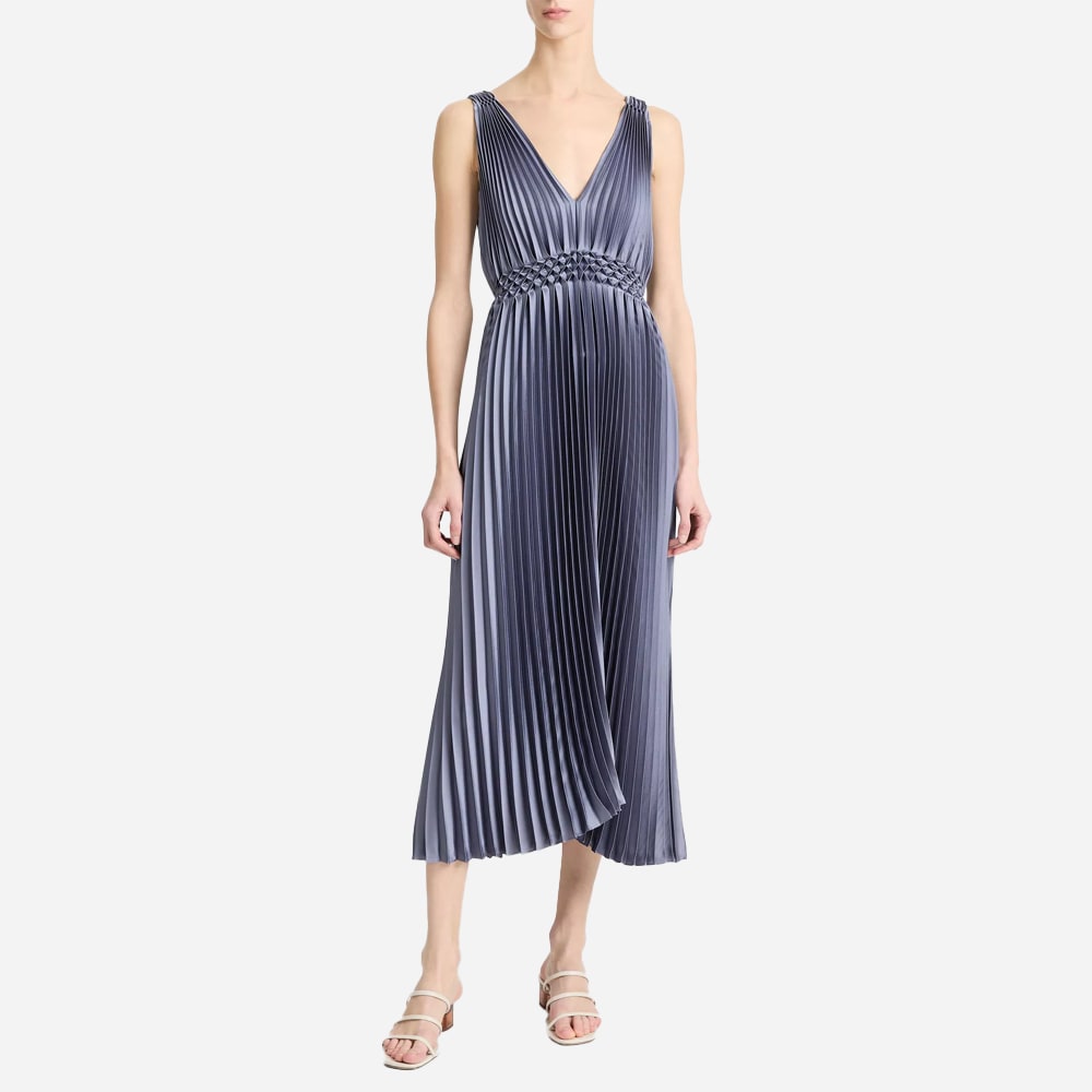 Hand-Smocked Pleated Satin Dress - Mauve Thistle