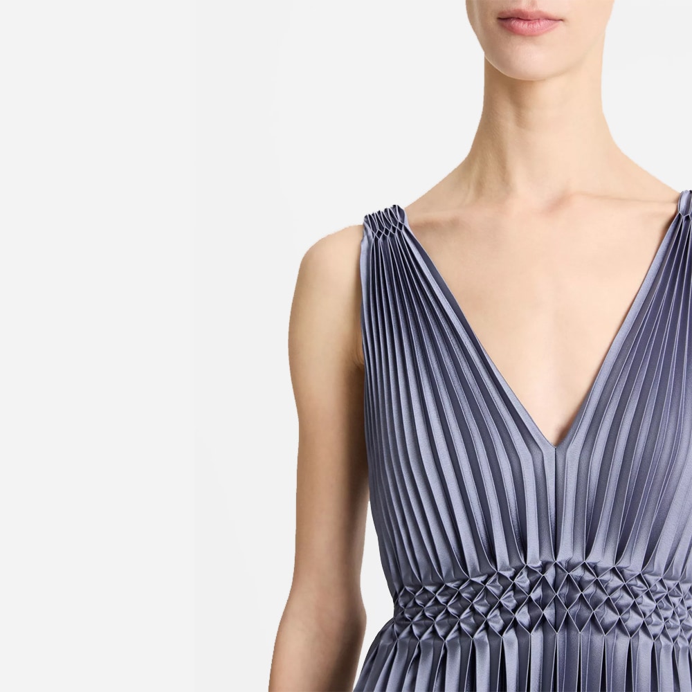 Hand-Smocked Pleated Satin Dress - Mauve Thistle