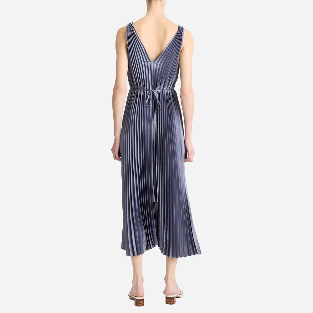 Hand-Smocked Pleated Satin Dress - Mauve Thistle