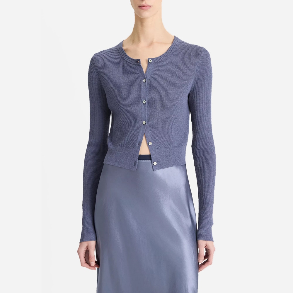 Ribbed Cashmere-Silk Slim Cardigan - Mauve Thistle