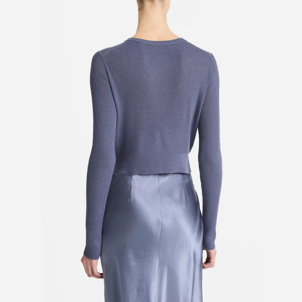 Ribbed Cashmere-Silk Slim Cardigan - Mauve Thistle
