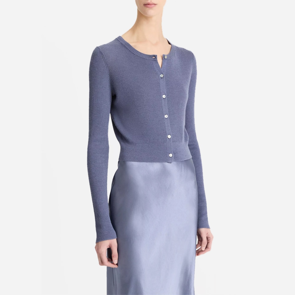 Ribbed Cashmere-Silk Slim Cardigan - Mauve Thistle
