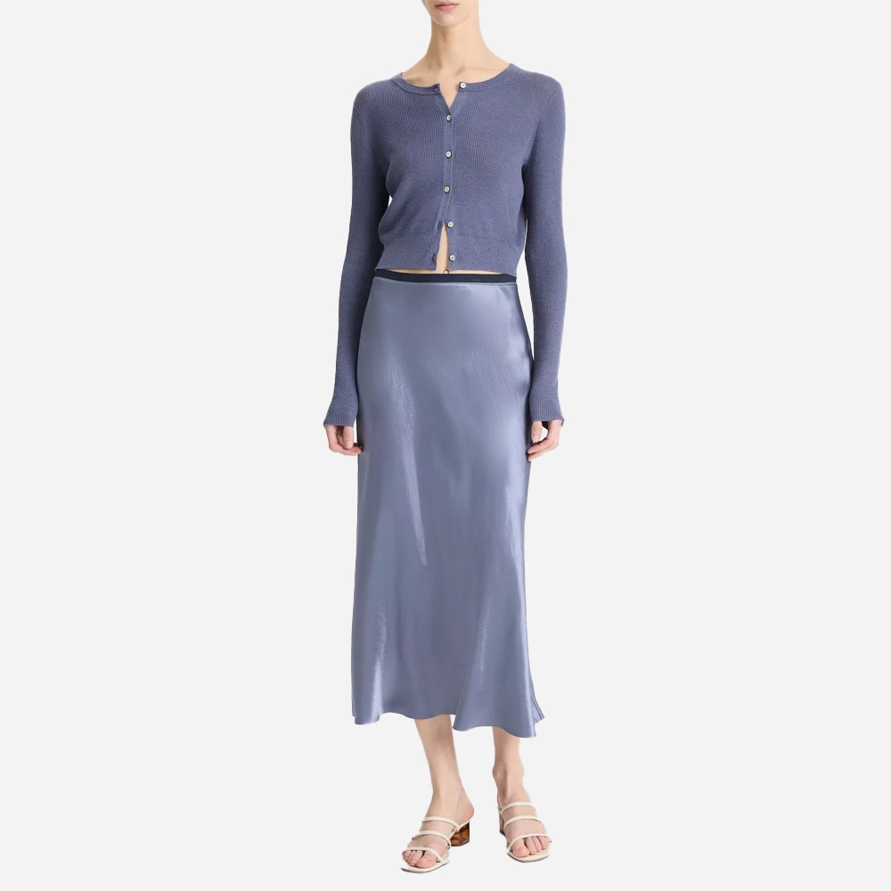 Ribbed Cashmere-Silk Slim Cardigan - Mauve Thistle