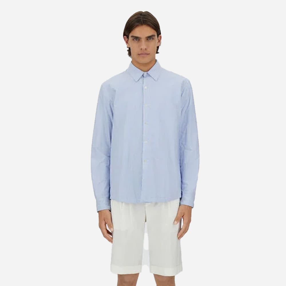 Cotton Stripe Shacket - Azzurro