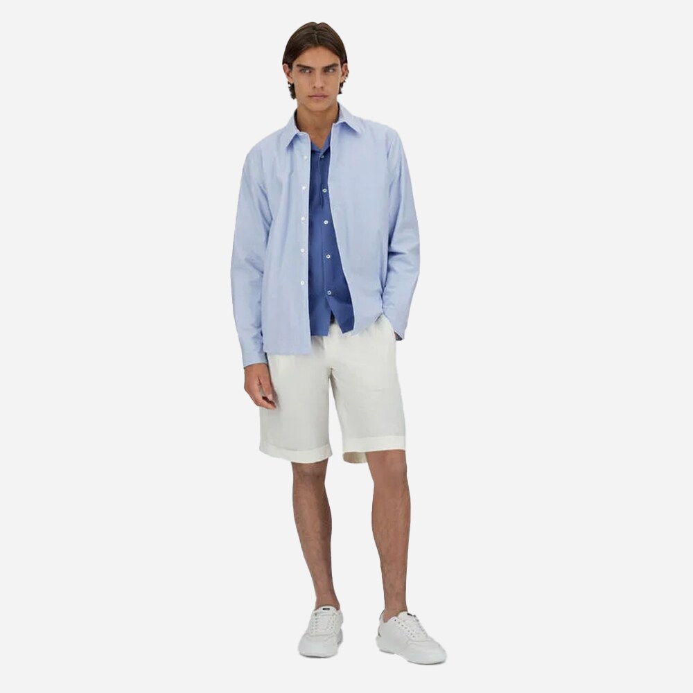 Cotton Stripe Shacket - Azzurro