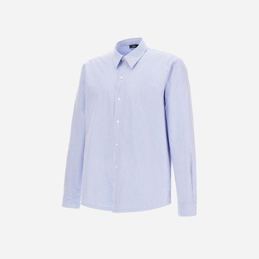 Cotton Stripe Shacket - Azzurro