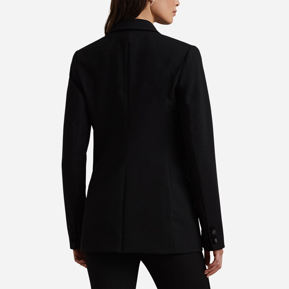 Double-Breasted Satin-Trim Crepe Blazer - Black